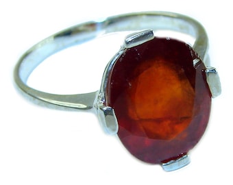 Ruby Sterling Silver Statement Ring size 8.25 Handmade Unique Red Gemstone Elegant Gift