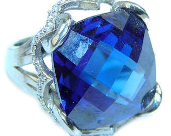 15.5ctw  Magic London Blue Quartz  .925 Sterling Silver  handcrafted  Ring size 8