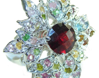 Natürliche Rubin Statement Ring 9.5 Karat Sterling Silber Handgemachte Roter Edelstein Ring Größe: 7 Geschenk für Sie