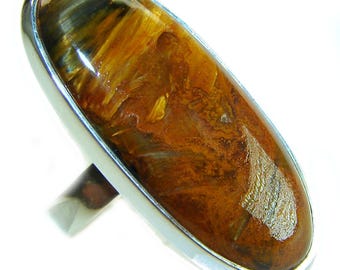 Large Golden Pietersite Sterling Silver Ring size 8 Adjustable Statement Handmade Gemstone Jewelry Gift