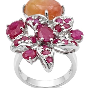 Statement-Ring aus gelbem Saphir und Rubin, Größe 7, Sterlingsilber, handgefertigt, roter Edelsteinschmuck – das perfekte Geschenk!