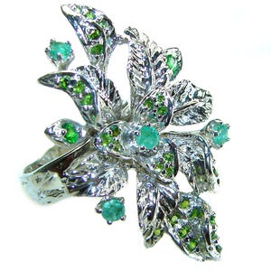 Emerald Statement Ring Sterling Silver Handcrafted Green Treasure Jewelry size: 8 - Unique Gift for Her