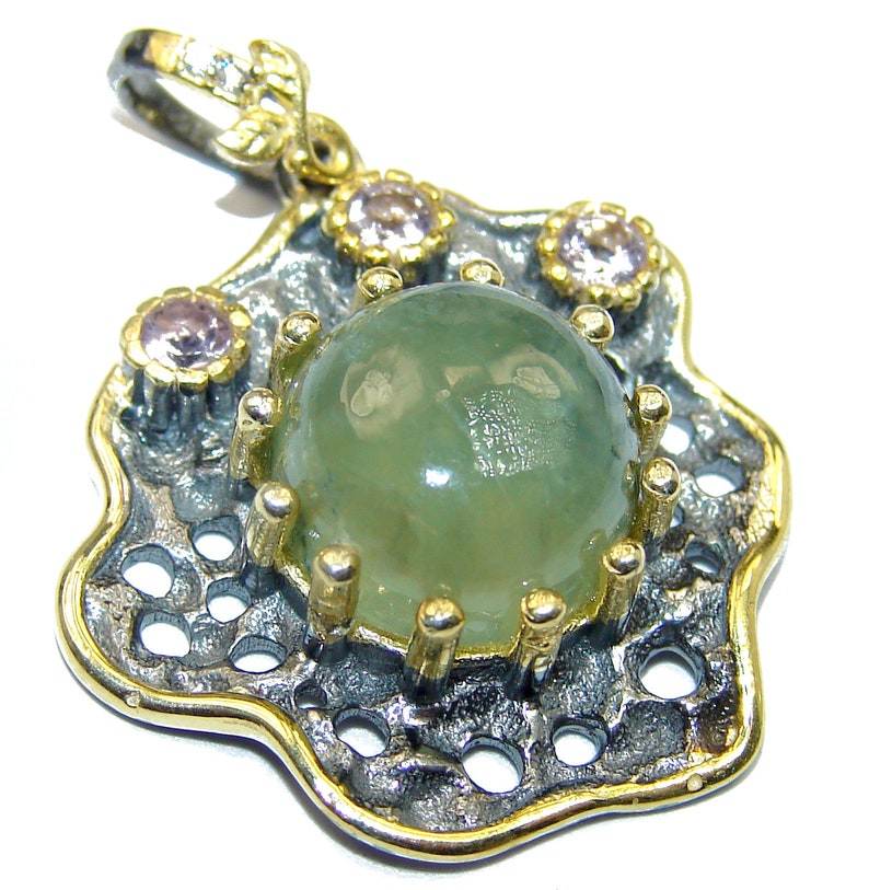 weight 7.90g Prehnite 1 1 4 White Topaz Sterling Silver Pendant 3 8 inch W 1 dim L code 3-kwi-19-71 T