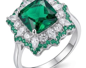 Chrome Diopside Statement Ring in Sterling Silver size 7 and half Rectangle Green Gemstone Unique Gift