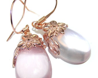 Genuine Rose Quartz  .925 Sterling Silver handcrafted  Earrings