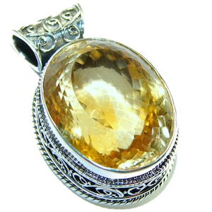 Lemon Quartz Pendant, 43.55ct Oval, Flawless Gem, .925 Sterling Silver, Handcrafted Yellow Statement Gift for Her