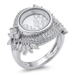 Bague en argent sterling avec topaze blanche et souvenirs flottants, pierre précieuse ronde fabriquée à la main, taille 8, cadeau élégant
