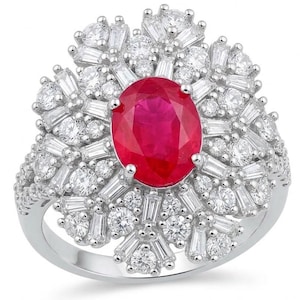 Ruby Statement Ring Size 8 Rhodium Over Sterling Silver Oval 5 5 Carat Gemstone Gift for Her