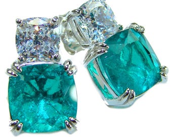 Boucles d'oreilles émeraude taillées à la main en argent sterling, bijoux tendance, pierres précieuses vertes, cadeau pour elle