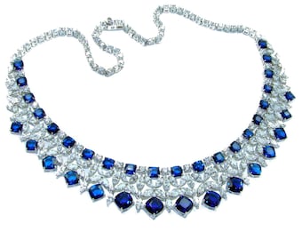 Collar Gabriella con zafiro azul, piedra preciosa, plata de ley 925, hecho a mano, regalo único.