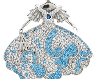 Ballerina 4.2ct Colombian Sapphire Pendant Brooch Handcrafted 925 Sterling Silver Blue Gemstone Jewelry