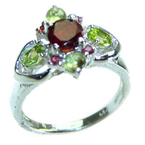 Garnet Sterling Silver Ring size: 5, 925 Silver Handmade Red Gemstone Unique Floral Jewelry