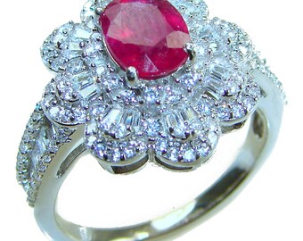 Ruby Sterling Silver Ring size 8.25 Oval Red Gemstone Unique Handcrafted Jewelry Gift for Women