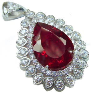 Deluxe Authentic Kashmir Ruby Pendant in Sterling Silver Handmade Elegant Statement Jewelry Gift