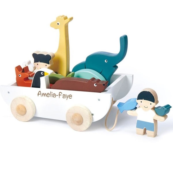 Personalisierter Freund Schiff - Nachziehspielzeug - Kinderspielzeug - Holzspielzeug - Weihnachtsgeschenk - Geburtstagsgeschenk - Rollenspiel - Holztiere - Eco