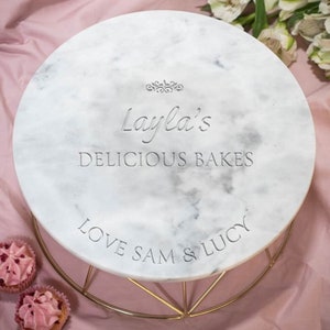 Personalised &#39;Delicious&#39; Marble Cake Stand - Personalized - Gifts for Her - Baking - Custom Cake - Wedding Cake Stand - Rose - Gold - Metal