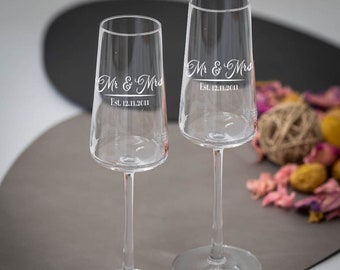 Personalised Wedding Champagne Flute, set of 2 - Crystal Champagne Glass - Prosecco Glass - Anniversary Gift