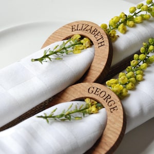 Wedding Name Place Settings - Solid Oak Napkin Rings - Personalised Napkin Ring - Table Decoration - Rustic - Favour - personalized - Wood