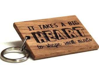 Big Heart Keyring - Gift For Teachers - Teacher Gift - Teacher Personalised - Thoughtful Gift - Wooden Keyring - Oak Gift - Engraved Wood