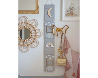 Grafico personalizzato dell'altezza dell'elefante grigio in legno - Bambini piccoli - Giocattoli in legno - Regalo per battesimo - Misura - Decorazione per la cameretta dei bambini - Camera da letto per bambini