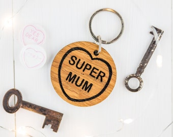 Personalised Mums Keyring - Mum Keyring - Gift For Mum - Mum Gift - Wooden Keyring - Gift For Her - Wooden Hearts - Oak Gift