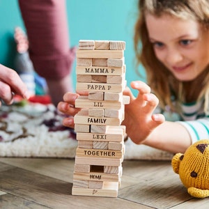Personalised Family Eco-Friendly Wood Toy Stacking Tower Game - Christmas Gift - Birthday - Celebration - Tumbling - Anniversary - Games