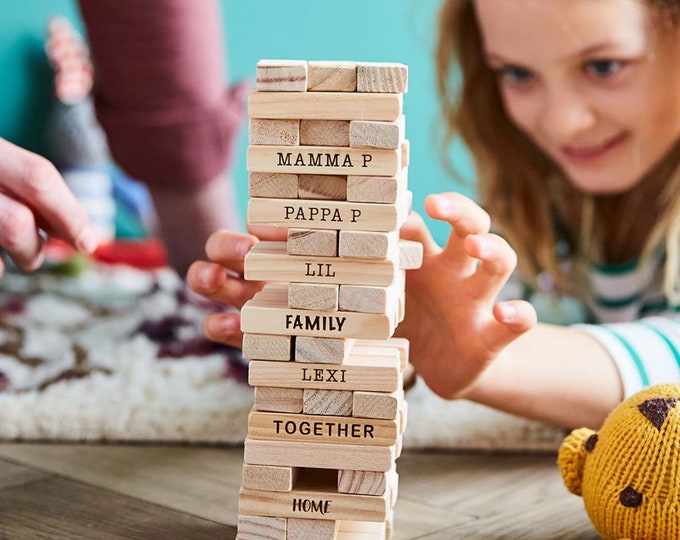 Personalised Family Eco-Friendly Wood Toy Stacking Tower Game - Christmas Gift - Birthday - Celebration - Tumbling - Anniversary - Games