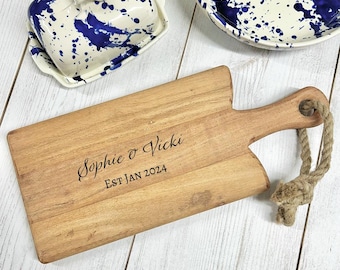 Personalised Couples Acacia Wood Serving Board - Rustic Engraved Cheese Board - Gift - Anniversary - New Home - Small Charcuterie Board
