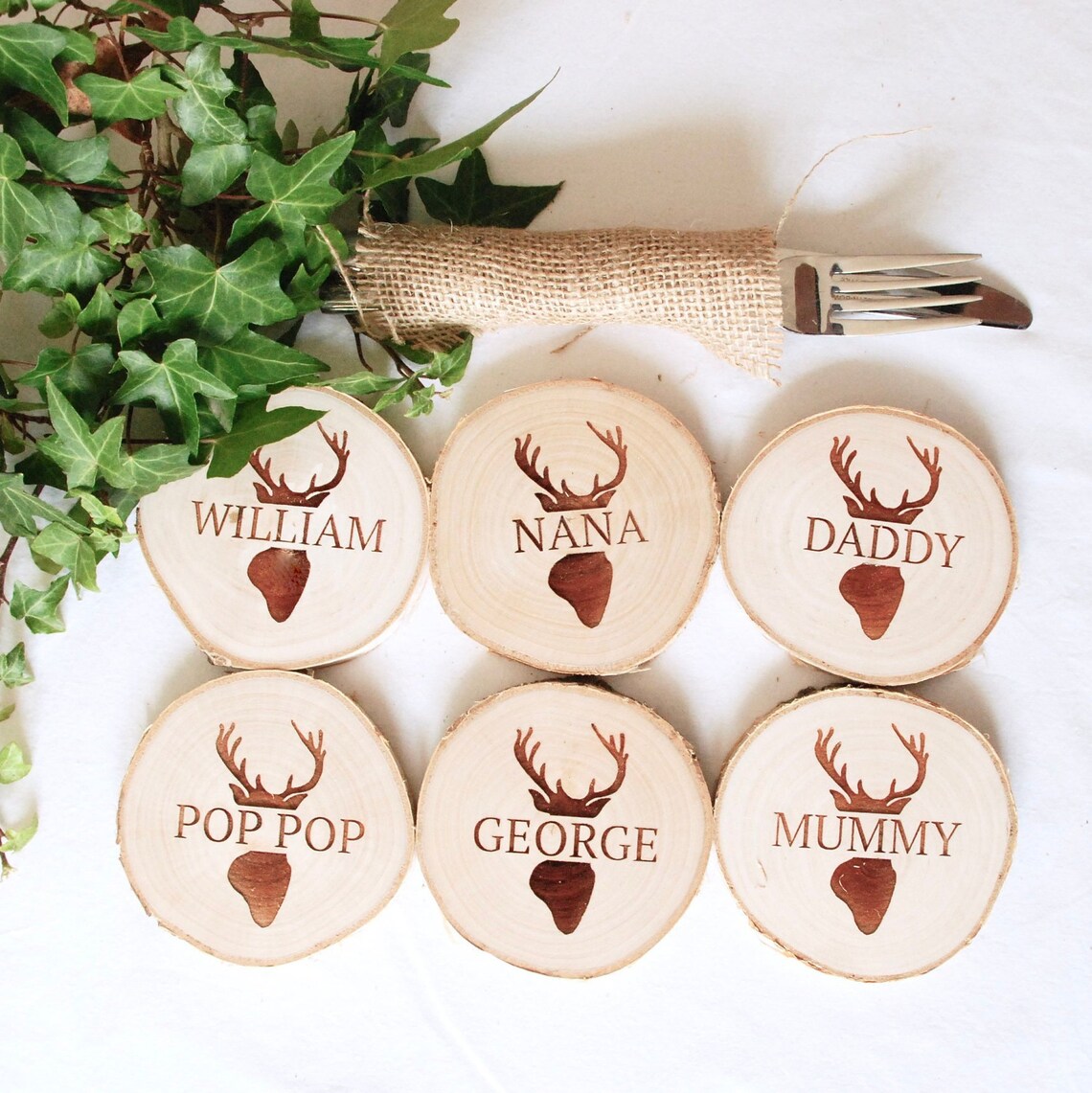 Personalised Stags Head Name Place Settings Rustic Wedding Etsy UK