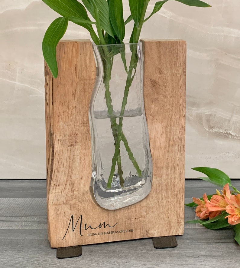 Personalised Engraved Wooden Vase Personalized Mother's Day Gifts for Her Him Anniversary Wedding Birthday Family House Decor Mum