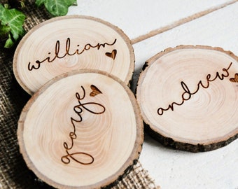 Bespoke order for Emma - Rustic Wooden Wedding Favours - Engraved Wood Slice Name Place Setting