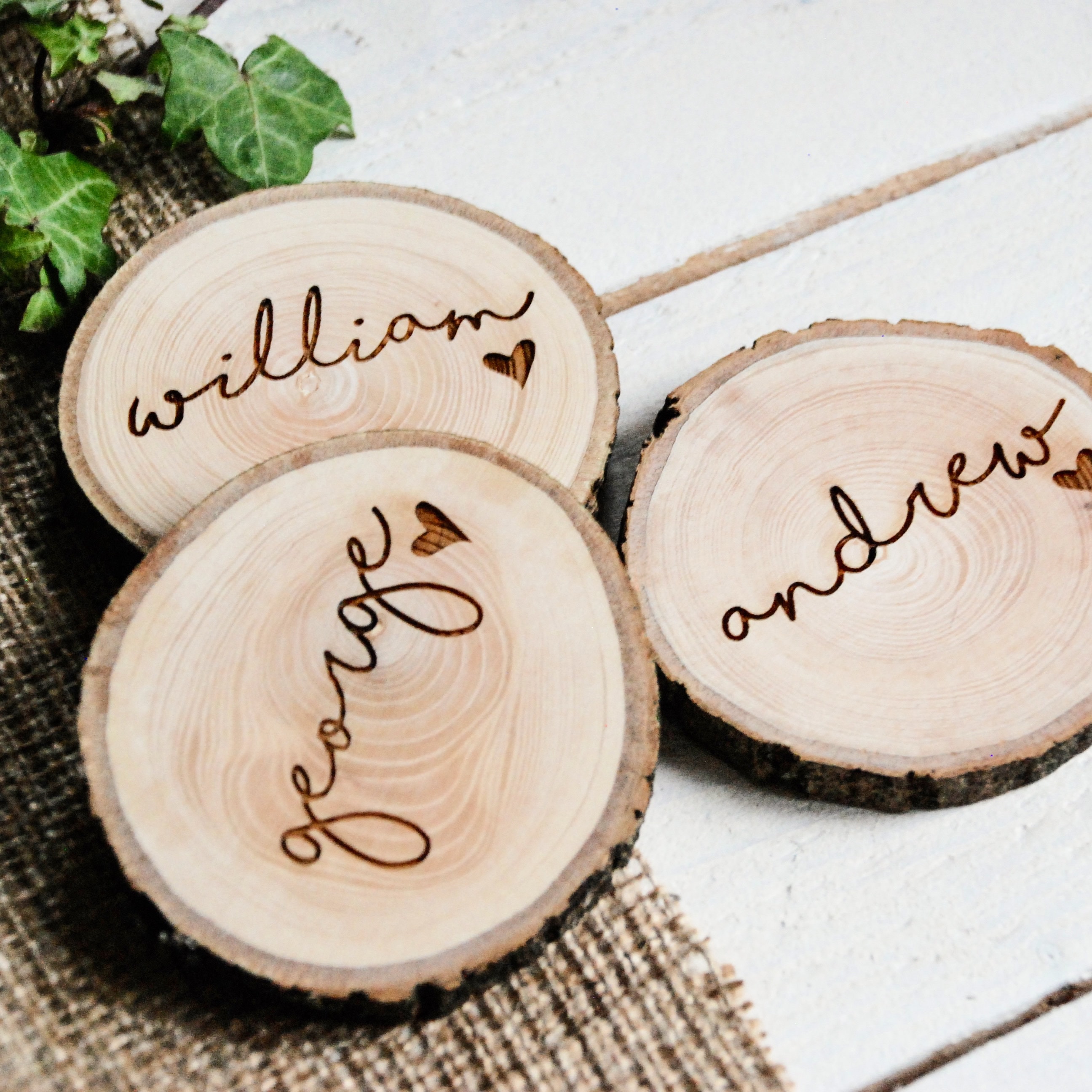 Engraved Wood Slice Place Setting