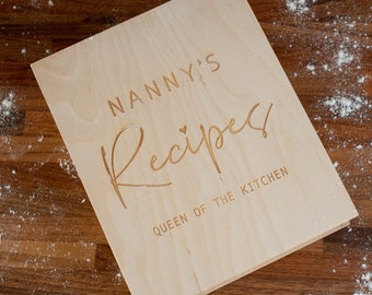 Boîte de recettes en bois personnalisée - Personnalisé - Stockage de recettes - Cadeau pour maman - Cadeau pour elle - Cadeau pour grand-mère - Recettes - Cuisine