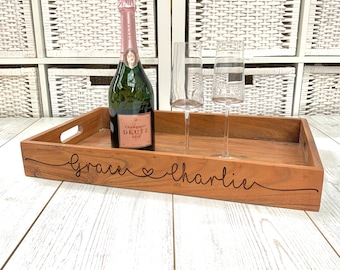 Personalised Couples Acacia Wood Serving Tray -  Wedding Gift - 5th Anniversary - Afternoon Tea - Celebration - Serving Tray - New Home