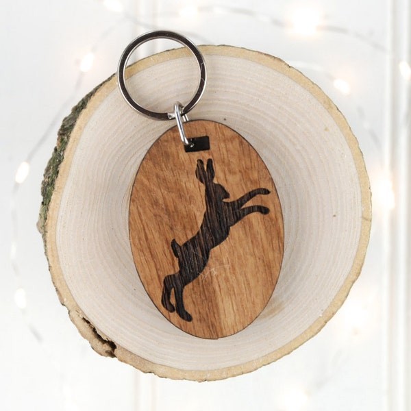 Boxing Hare Keyring - Animal Lover Gift - Birthday Gift For Him - Personalised Keyring - Wooden Keyring - Hotel Keyring - Garage Key