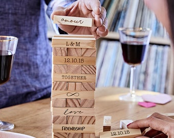 Personalised Couple Wooden Toy Stacking Tower Game - Wedding - Engagement - Anniversary - Valentines - Eco-Friendly - Jenga - Guest Book