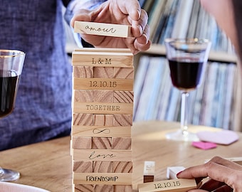 Personalised Couple Wooden Toy Stacking Tower Game - Wedding - Engagement - Anniversary - Valentines - Eco-Friendly - Jenga - Guest Book