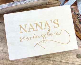 Boîte à couture en bois personnalisée - Boîte de rangement - Cadeaux pour grand-mère - Cadeaux pour maman - Couture - Couture débutante - Boîte personnalisée