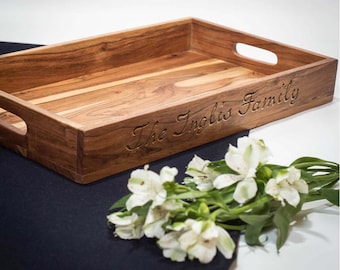 Personalised Acacia Wood Tray, Engraved Serving Tray, Custom Wooden Breakfast Tray, Personalised Gift, Wedding Housewarming Gift