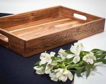 Personalised Acacia Wood Serving Tray - Large Wooden Tray - Breakfast in Bed - Wedding Gift - Anniversary - Afternoon Tea - Rustic