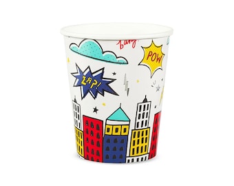 Vasos de superhéroe - Vajilla de papel para fiestas infantiles - Artículos para fiestas de cumpleaños infantiles - Juego de 8 vasos de papel
