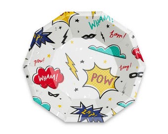 Piattini da supereroe - Stoviglie di carta per feste per bambini - Articoli per feste di compleanno per bambini - Set di 8 piatti di carta