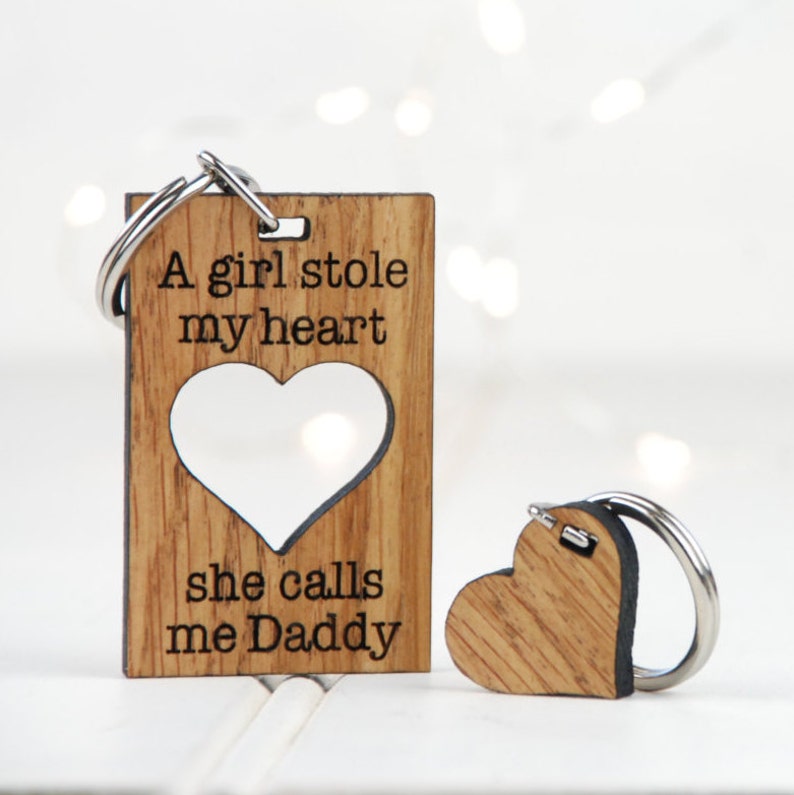 Girl Stole My Heart She Calls Me Daddy Keyring Daddy Keyring First Fathers Day Gift Gift for Daddy Dad to Be Wooden Keyring image 1