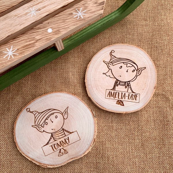 Personalised Christmas Place Name Settings - Christmas Table - Elf - Rustic Table Decorations - Children - laser cut place name