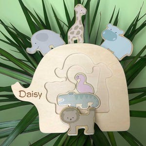Personalised Safari Puzzle - Montessori baby toys - Toddler Toys - Puzzle - Kids Toys - Infant - Learning Toys - Wooden Toys - Development
