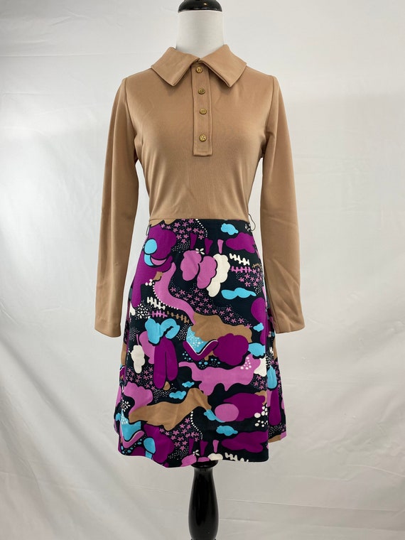 Vintage 1970s Psychedelic Minidress, Size 4/6 - image 1