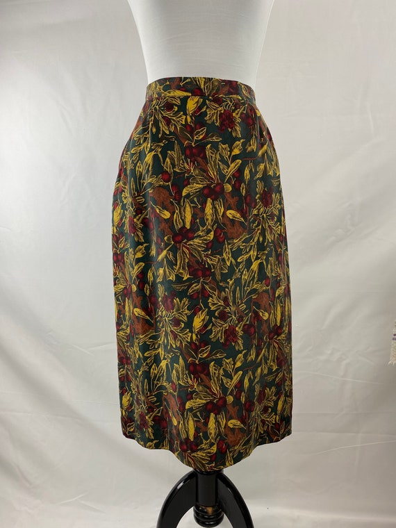 Vintage 1980s Silk Holly Pencil Skirt, 29”