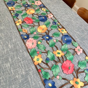 Vintage Embroidered Table Runner with Cutouts