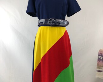 Vintage 80s Colorblock Dress by Jo Lester, Size 8