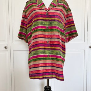 Vintage 90s Jewel-Tone Silk Blouse, Medium